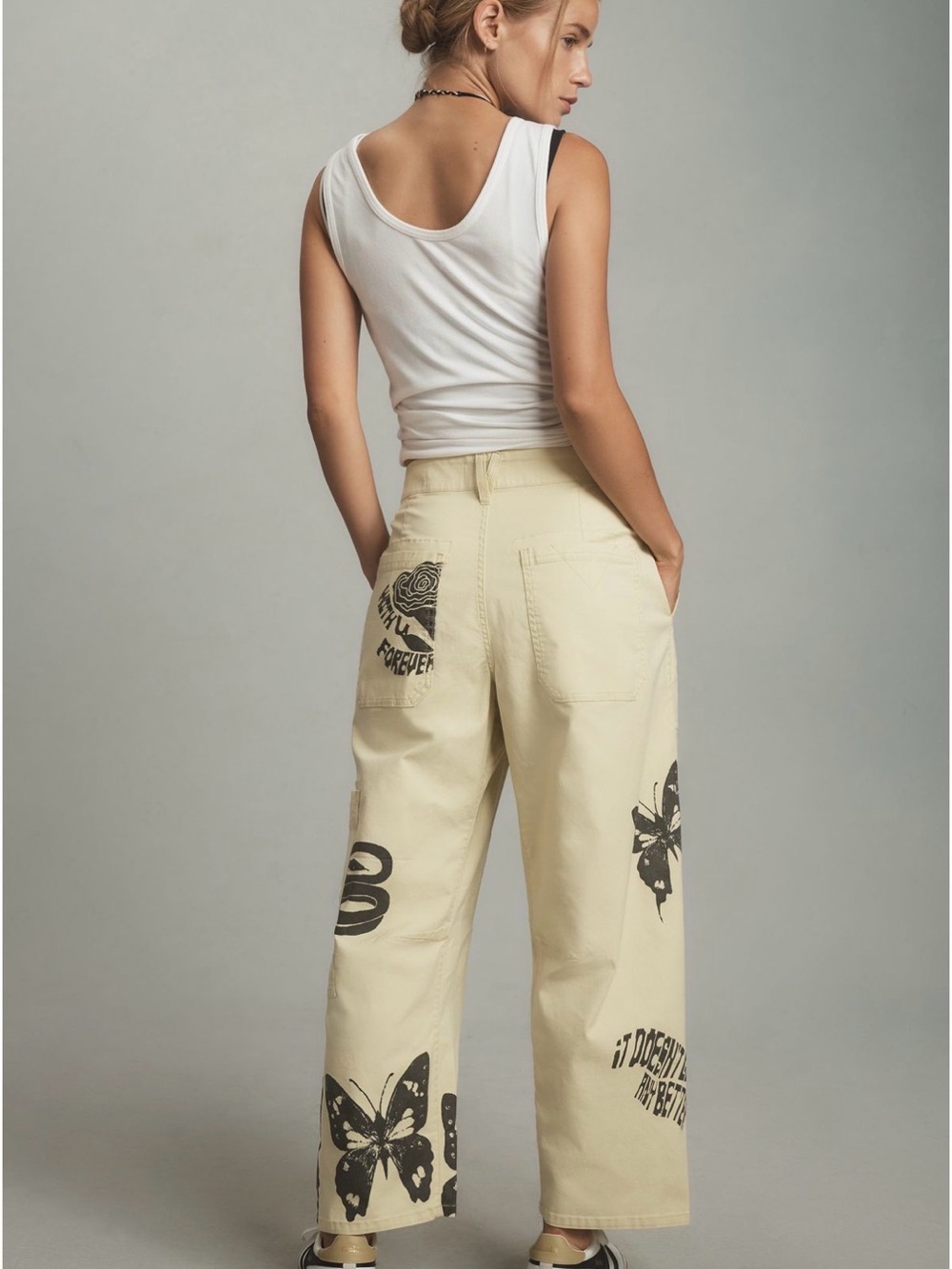 Pilcro Wide-Leg Graphic Print Pants in Cream - Allison Marie Garcia - Picture 2 of 4